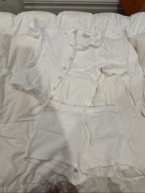 Sincerely Jules White Gauze Button-Up Top & Drawstring Shorts Set